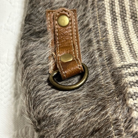 Myra Bag Upcycled Gray and Brown Large Purse/Handbag - Picture 4 of 14